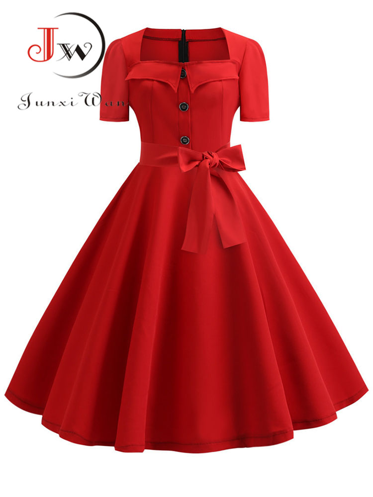 Women'S Red Formal Wear - Frauen Sommer Kleid Elegante Retro Vintage