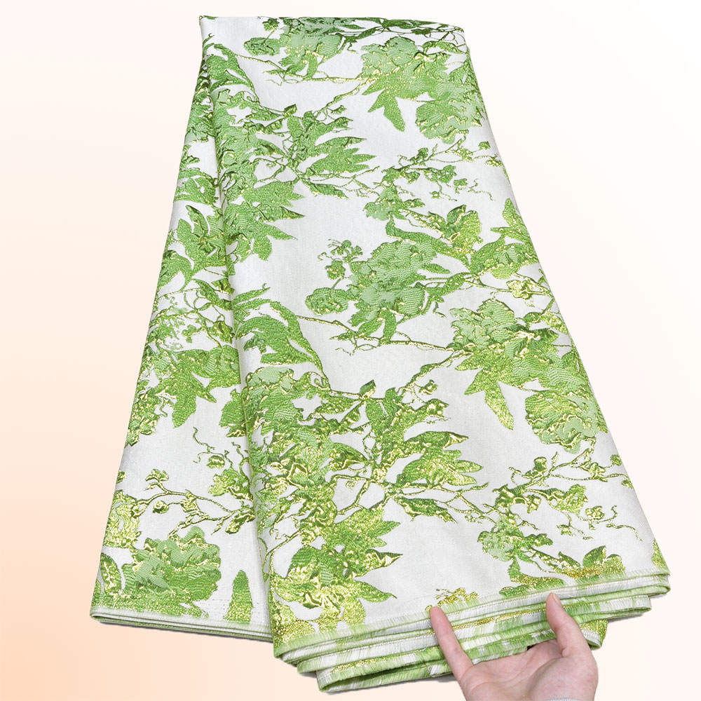 Formal Dress - 5 Yard Blumenmuster-Brokatstoff mit Goldfaden, geprägtes