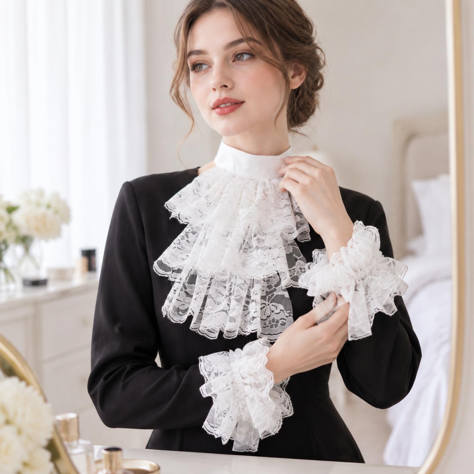 Lace Dress - Damen-Handschuhe mit Spitzenkragen und passenden Bändern