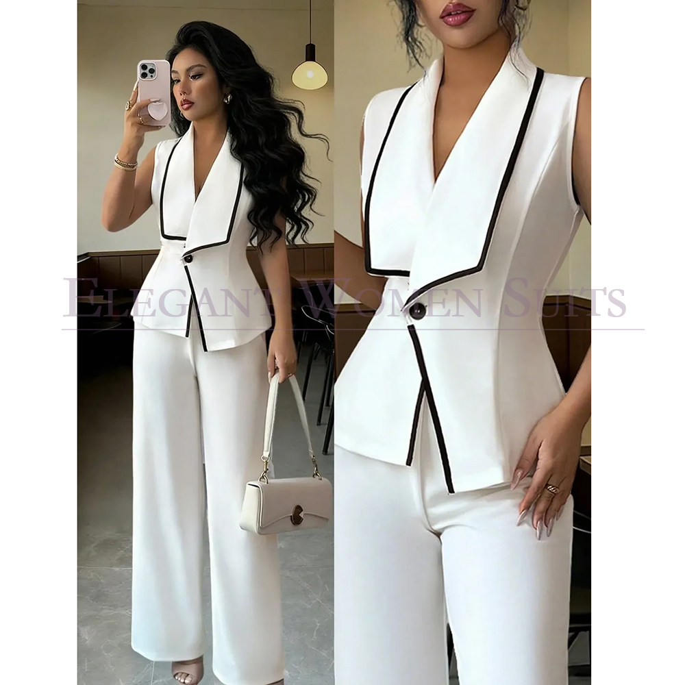 Womens Blazer - Lässige Einknopf-Damenanzüge, maßgeschneiderte ärmellose weiße Outfits