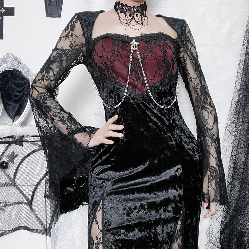 Damen Goth Dunkle Elegante Abe – Midi Dress Bewertung und Preis
